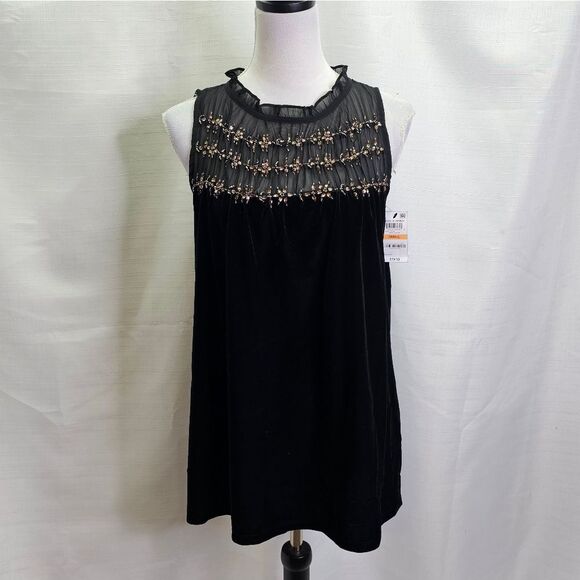 Alfani Deep Black Rose Shimmer Sleeveless Velvet and Jeweled Top Size Small - Picture 1 of 12